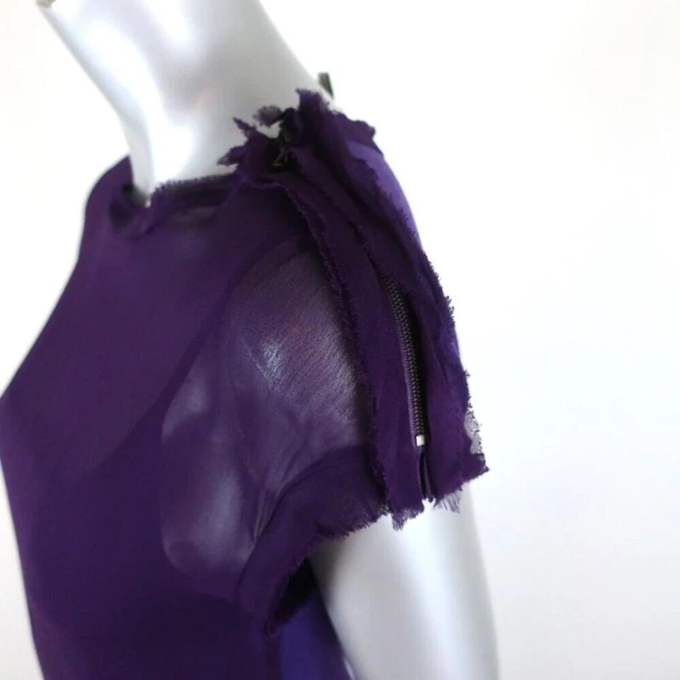 Vestido Lanvin Púrpura Chifón y Jersey Talla Extra Pequeño Manga Corta Cambio Foto 3 de 4