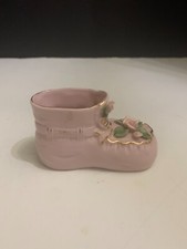 Vintage Made In Japan Ceramic Pink Baby Shoe with Applied Flowers Planter