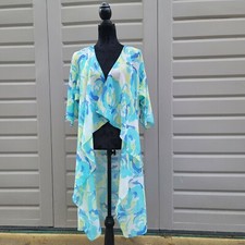 LulaRoe Women's Aqua Blue Yellow Floral Sheer Open Front Kimono Size Small