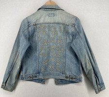Chaqueta para mujer LUCKY BRAND S bordada punto de cruz camionero denim algodón azul
