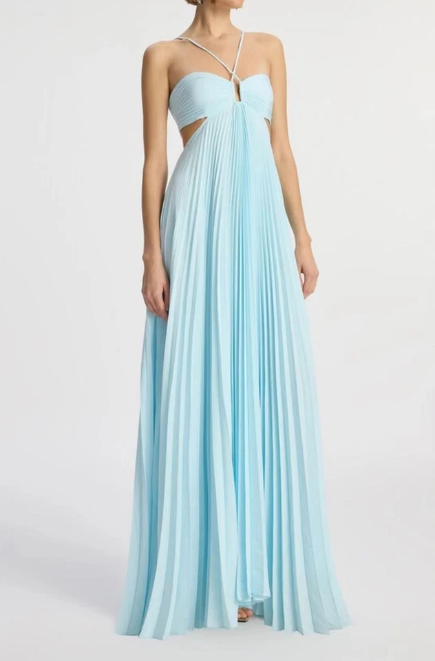 A.L.C. Halter Solid Pleated Maxi Dress Blue Beautiful and elegant dress 2025 new - Image 2 of 4