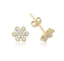 14K SOLID YELLOW GOLD SNOWFLAKES EARRINGS