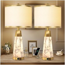 Natural Alabaster Table Lamps Set of 2 for Living Room,with Night Light,White...