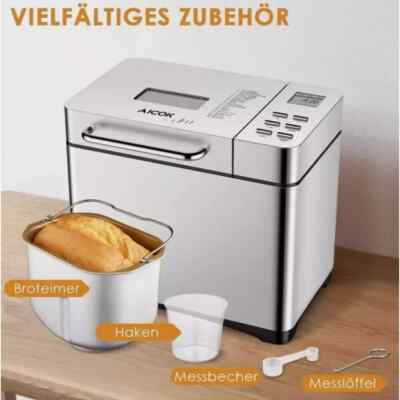 Brotbackautomat 19 Programme Brotbackmaschine Edelstahl LCD Display 650W Aicok