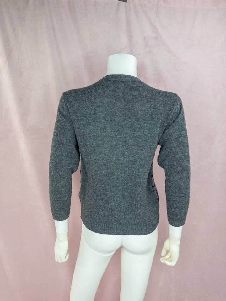 Cárdigan Samantha Sung para mujer gris lana seda floral con cuentas talla US 4 pequeño Foto 3 de 4