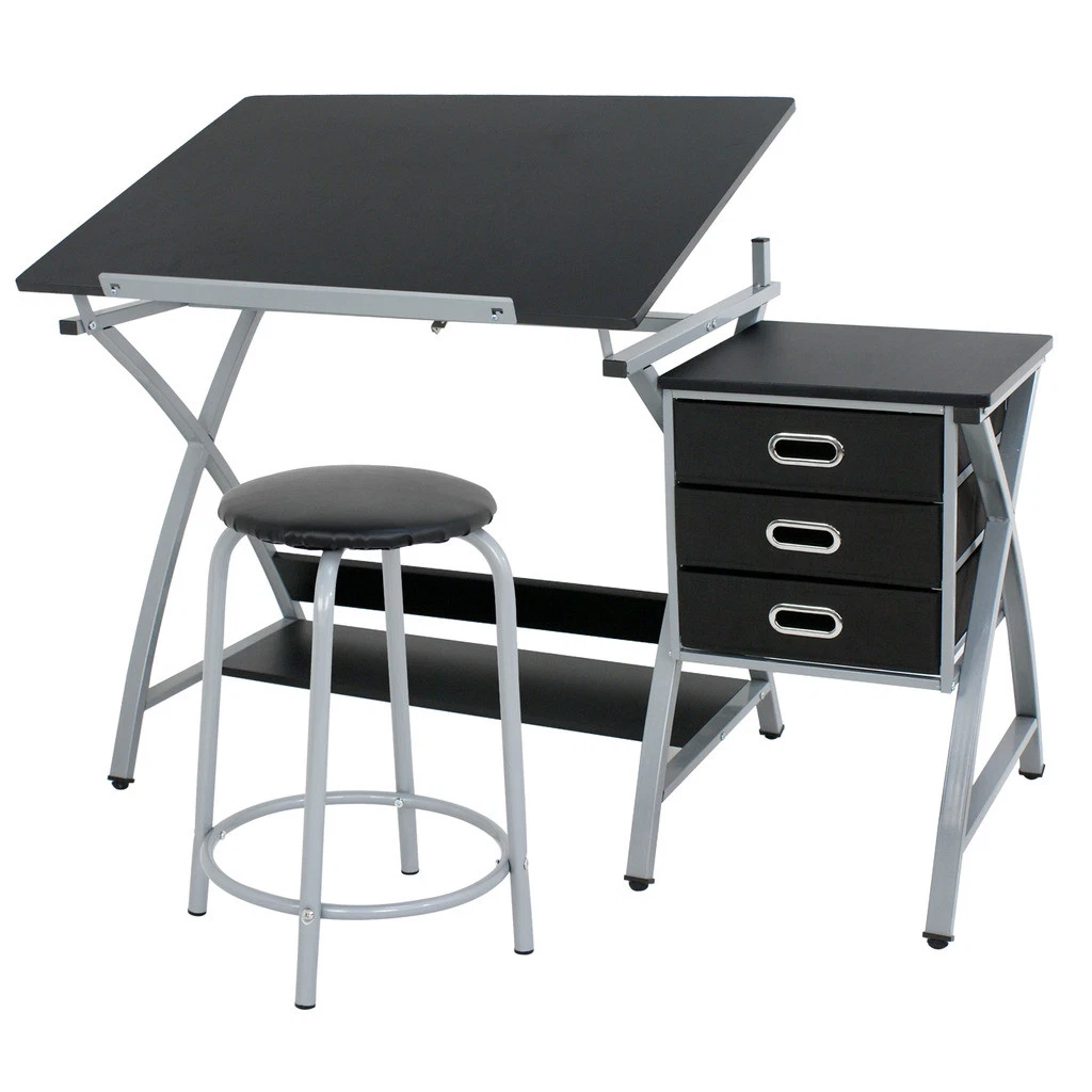 Folding Drafting Table Station Art Craft Drawing Desk with Side