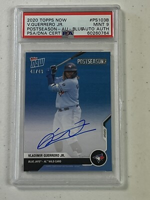 2020 Topps Now Vladimir Guerrero Jr Postseason Blue On Card Auto /49 PSA 9