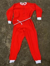 Vintage 70s 80s Fleece Flannel Body Suit Pajama Winter Thermal Christmas Red M