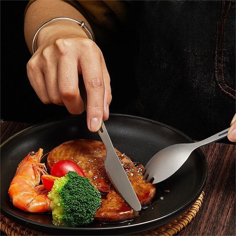 Cuchara de titanio puro cuchillo abrebotellas de cerdo vajilla de cubiertos para exteriores 1 pieza Foto 4 de 4