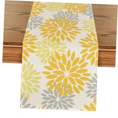  Yellow Dahlia Floral Pinnata Summer 13'' x 72'', Table Runner Orange/Yellow/Grey