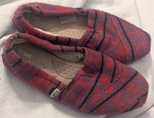 Toms Knit Slip On Lined Ballet Flats Size 7 Womens Red Gray Blue Loafers Fuzzy