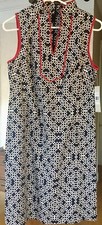 NWT ELIZA J Shift Dress Size 4 Navy Blue Red White Geometric Print