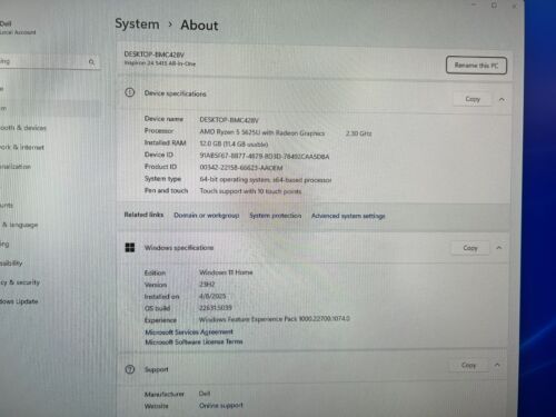 .Dell Inspiron 24 5415 PC AMD Ryzen 5-5625U 2.3GHz 12GB RAM 256GB SSD+1TB HDD - Picture 5 of 14