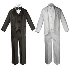 New Baby TODDLER  BOY Christening Wedding Formal 5 pcs Tuxedo Suit WHITE S-20