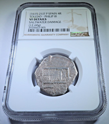 NGC 1615-1621 Shipwreck Spanish Silver 4 Reales Colonial 1600's