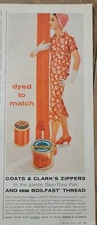 1957 Coats & Clark orange ONT sewing thread  Crown zipper vintage ad