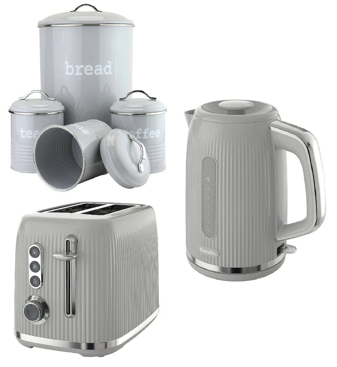 Light grey kettle and cheap toaster
