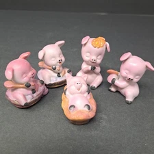 SET OF FOUR (5) VINTAGE FRANKEL BRAND PORCELAIN PINK BABY PIGGIE PIG FIGURINES