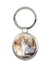 Cat : Gift Round Keychain Cute Animal Kitten Funny Friend Teacher