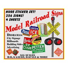 Model Train Signs, Huge Set 4 STICKER SHEETS, 256 Multi-Scale Advertising Signs