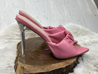 Chase Chloe Shannon Barbie Pink Scrunch Stiletto Clear Heel Slide On Sz 9