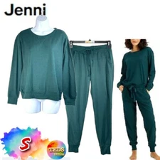 NWOT Jenni S Solid Waffle-Knit Crew Neck Pajama Set Green 100129791MS