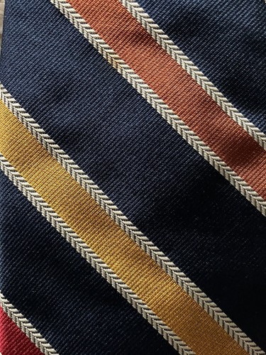 Lands’ End Men’s Regular Striped Tie Red Yellow Blue Silk - Picture 7 of 9