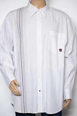 Rocawear Men's Y2K 2XL Button-Up Shirt White with Black Pinstripes Long Sleeves 