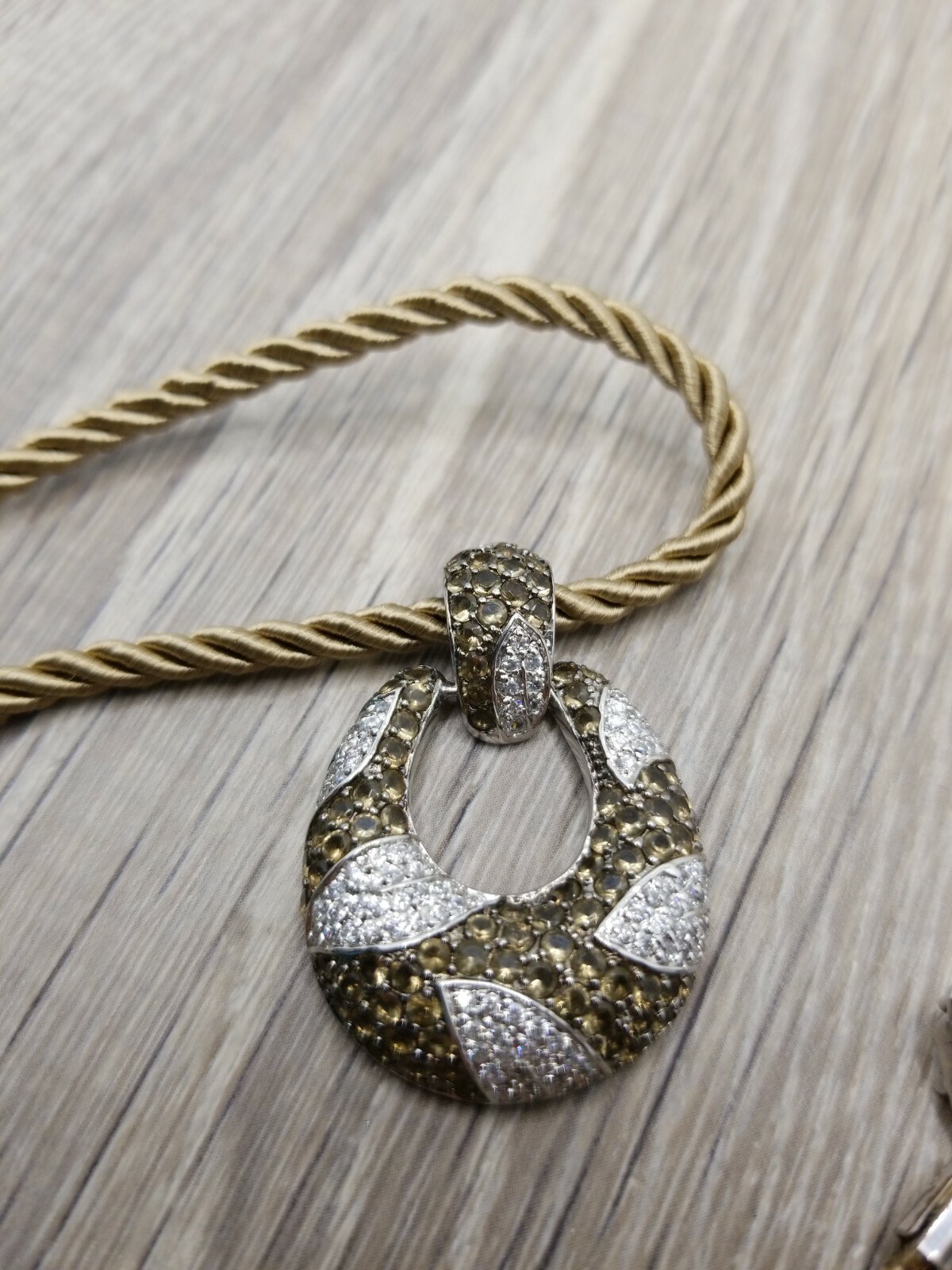 KC Sterling Silver 925 White and Brown CZ Pave Pendan… Gem