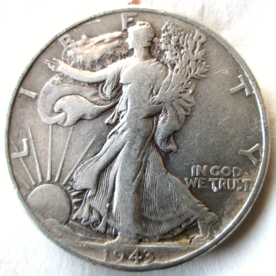 （希少）ハーフドルCOIN 1943 銀貨 1943-P WALKING LIBERTY HALF DOLLAR, 90% SILVER, VF CONDITION
