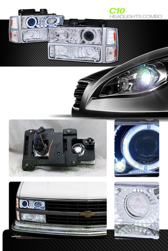 Chrome LED Halo Projector Headlights+Signal Yd+Corner Am For 94+ Tahoe/Suburban - Picture 2 of 2