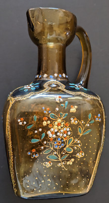 Antique REAL MOSER SIGNED Bohemian Art Glass Crystal Pitcher Gold