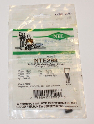 NTE298 T-PNP SI AUDIO AMPLIFIER DRIVER COMPL TO NTE297 TRANSISTOR / ECG298