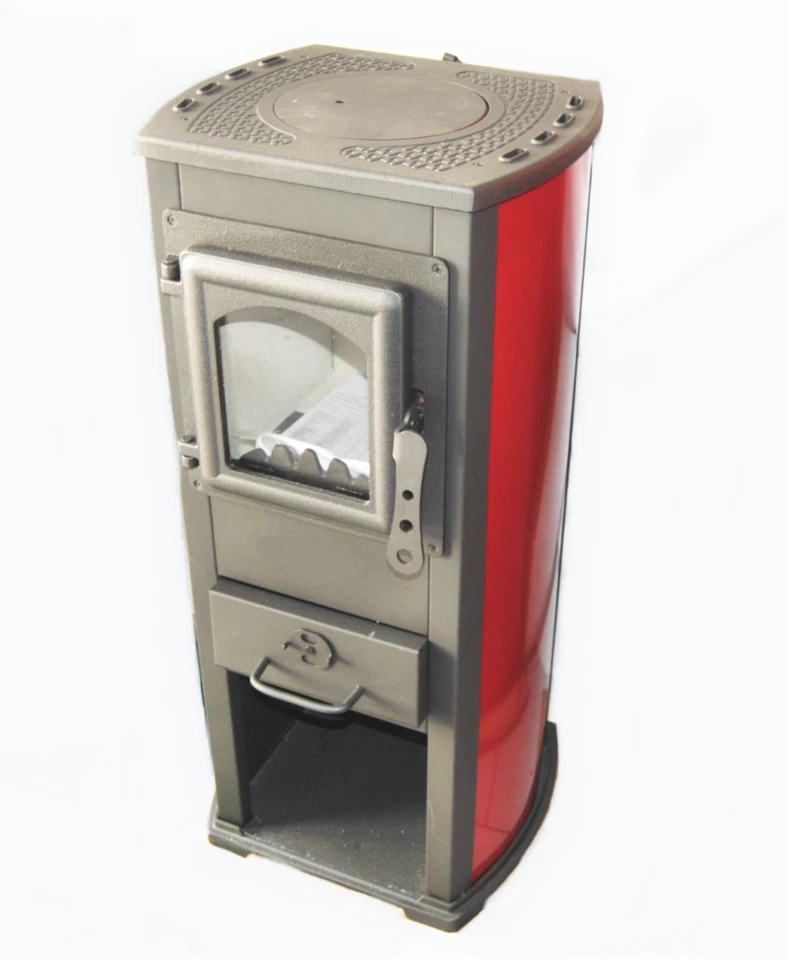 STUFA A LEGNA GHISA VETRO 7 KW CAMINO CON PORTALEGNA cm 39x48x89 ROSSA LUXB 200 - Immagine 3 di 3