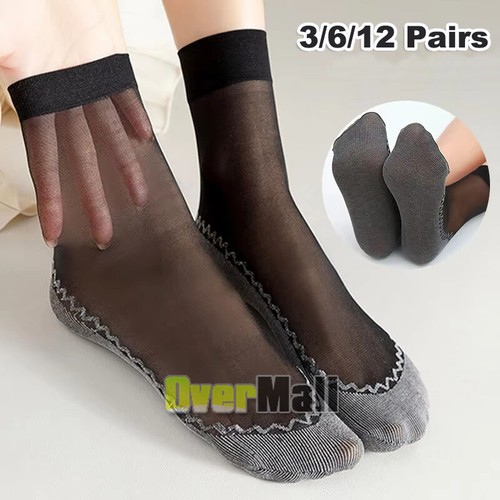 3-12 pares de calcetines cortos de seda transparentes de tobillo corto elásticos de nailon para mujer EE. UU.