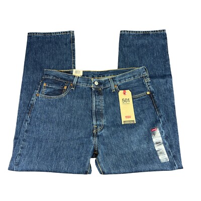 Levi's 501 Original Button Fly Navy Blue Denim Jeans Men's Size
