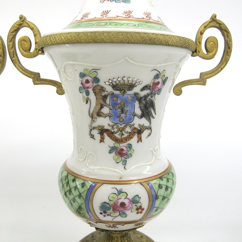 FERDINAND BING Early 20c French Gilt Bronze & Porcelain Pair Lidded Urns Lamps - Picture 3 of 12