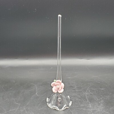 Delicate Handblown Glass Bell w/ceramic Rose 