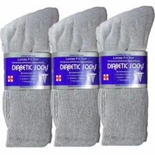 3 Pairs New Gray Men Loose Fit Top Circulatory Diabetic Crew Socks Cotton 10-13 