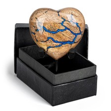 Heart Shaped Wooden Cremation Urns for Human Keepsake 3 Cu In, Blue