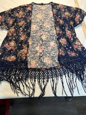 Sweet Rain Ladies Shawl Wrap Fringe Floral Lace Cottage Romantic Fringe Fairy