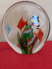 Vintage Murano Style Art Glass Double Sided Fish Aquarium Paperweight