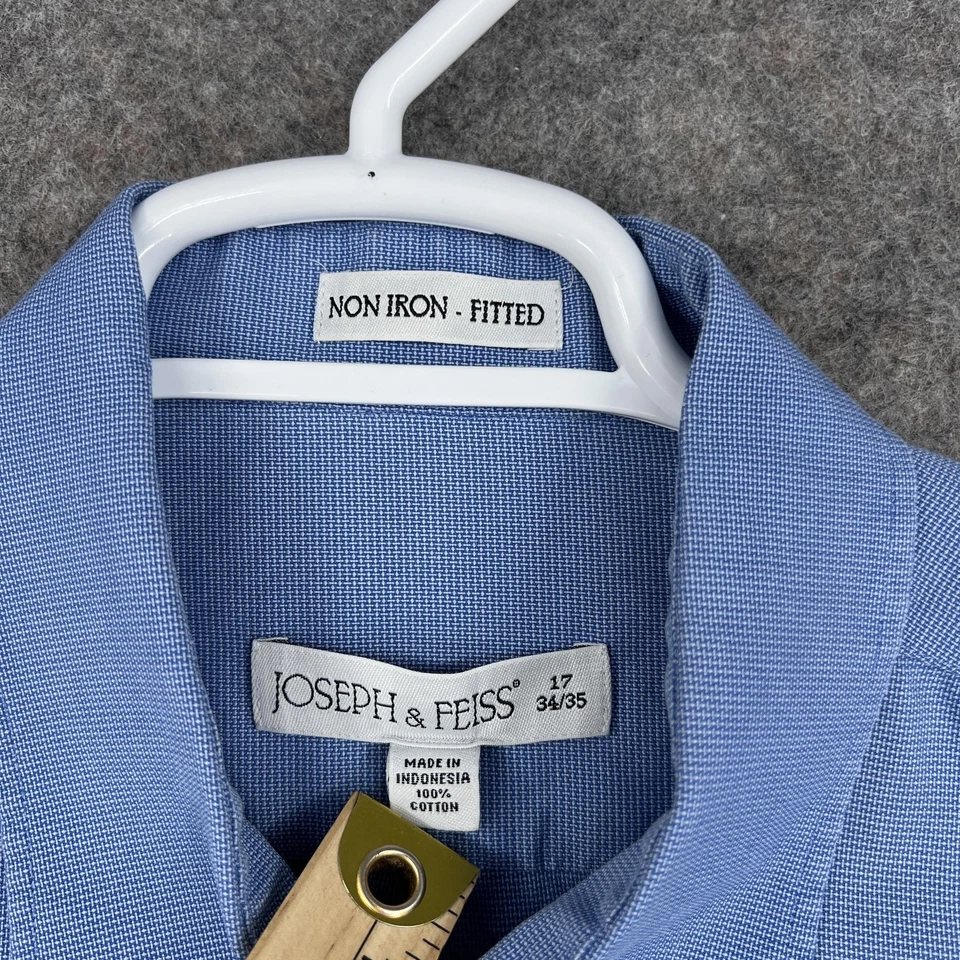 Camisa Joseph & Feiss Para Hombre 17 34/35 Azul Sin Hierro Ajustado Vestido Manga Larga Bolsillo Foto 3 de 4