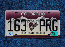 2012 Colorado MESA STATE UNIVERSITY License Plate
