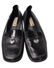 Brighton Ursa Driving Loafers Size 9N Black Leather Croc-Embossed Silver Charms