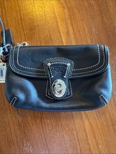 Coach Vintage Legacy Black Leather Wristlet Clutch with White Contrast Stitching