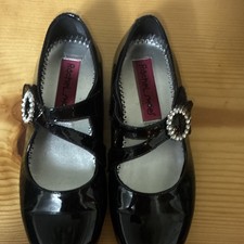 Rachel Shoe Girls Black Mary Jane Dress Flats Round Toe Rhinestone Buckle size 1