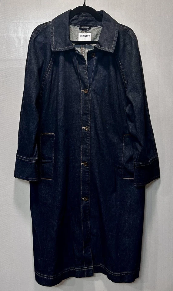NUEVA Chaqueta Abrigo Larga Denim Azul Marino Antigua Talla XL Calce Relajado Lavado Oscuro Foto 3 de 4