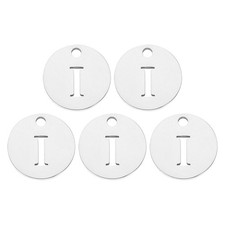 Alphabet Letter Charm Letter I 12mm 1/2" Round Alphabet Charm Silver Tone 5 Pcs