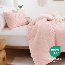 Pink Full Comforter Set 3Pcs, Boho Blush Full Size Bedding Set, Vertical Tufted